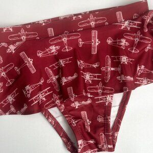 Kate Quinn Swim Bottoms 4T Red Vintage Airplanes Ruffle Skirt EUC